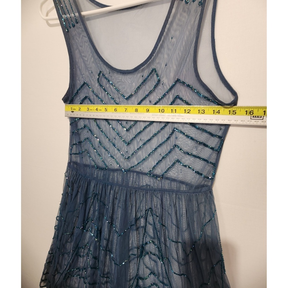 Free People Embellished Mesh Mini Slip Dress blue Beaded Women's Size Small Boho - Picture 4 of 6